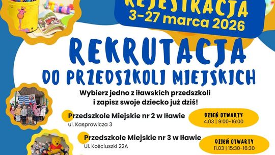 Rusza rekrutacja do miejskich przedszkoli w Iława na rok szkolny 2026/2027! Rusza rekrutacja do miejskich przedszkoli w Iława na rok szkolny 2026/2027!